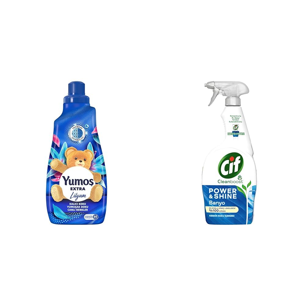 Yumoş Extra Lilyum 60 Yıkama Konsantre Çamaşır Yumuşatıcısı (1 x 1440 ml)(1) Cif Power Shine Cleanboost Sprey Temizleyici Banyo İçin Temizleyici ve Kireç Çözücü 750 ML(3)