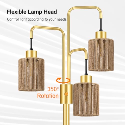 Image of BoostArea Industrial Floor Lamp for Living Room,Gold Modern Standing Lamp Stand Up Lamp with 3 Light, Bulbs Not Included,Simple Design Floor Lamp for Bedroom, Living Room, Office, Kids Room, Reading
