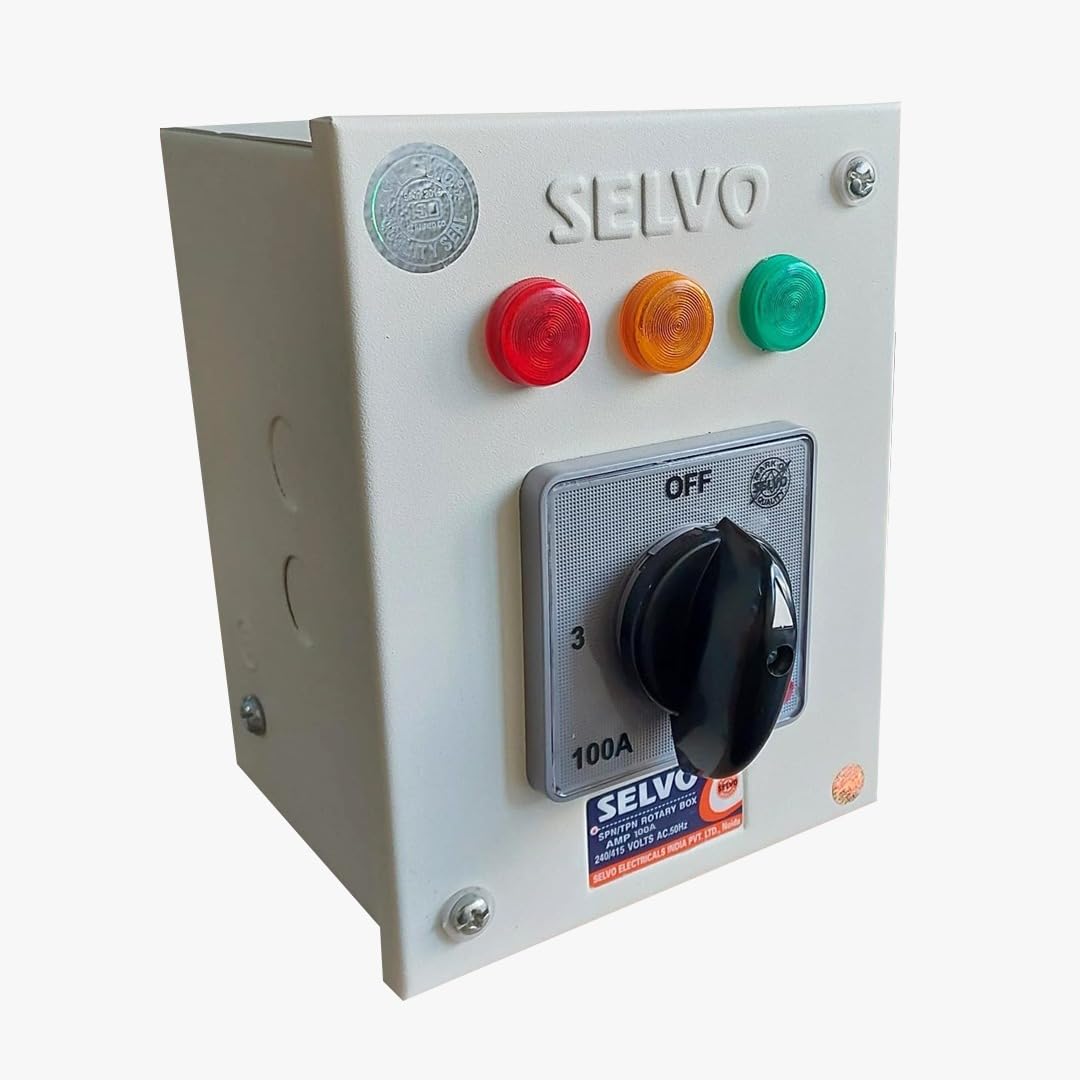 SELVO 100A Single Pole Neutral (SPN) Phase Selector Enclosure (with 1 pole 3 ways Duly wired Cam Operated Rotary Switch Fitted)