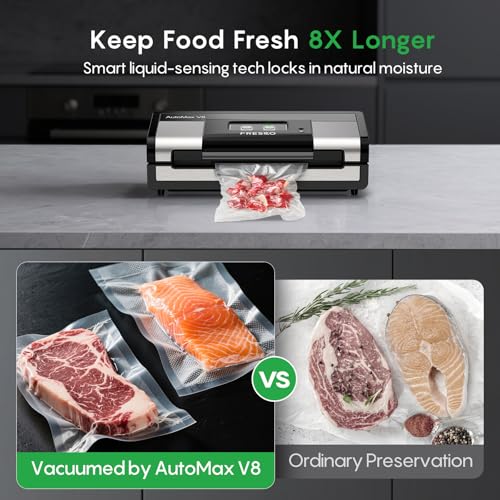Image of FRESKO Automatic Vacuum Sealer for Food, Hands-Free Operation, Seal 50 Bags in 20 min - Ideal for Meal Prep & Bulk Food Storage, Powerful Suction, Built-in Cutter & 2 Roll Bags