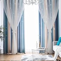 二重カーテン　グラデーション　透かし星柄　レース付き　フックタイプ　2枚組　姫系 Amazon｜カーテン 姫系 遮光グラデーション 可愛い 透かし彫り