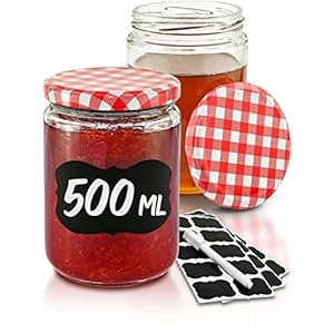 Praknu 12 inmaakpotten 500ml met schroefdop, etiketten – Luchtdichte inmaakpotten voor conserven
