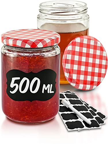 Praknu 12 Einmachgläser 500ml mit Schraubdeckel, Etiketten - Luftdichte...