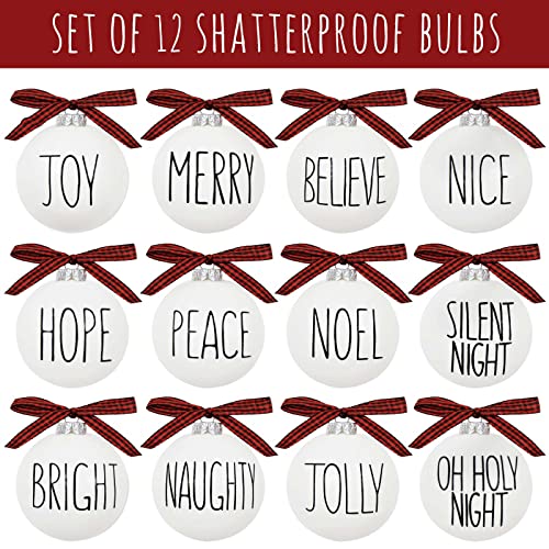 Christmas Ornaments - Set of 12 Shatterproof White Bulbs Adorned with Buffalo Plaid Bows - Rustic Farmhouse Christmas Tree Decorations for Xmas Tree Decor - Image 5