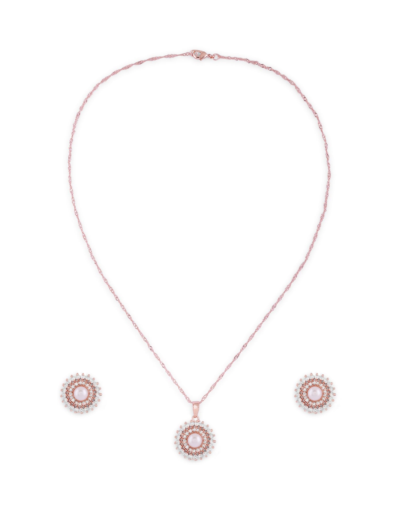 ZAVERI PEARLS Rose Gold Contemporary Cubic Zirconia Pearl Embellished Pendant & Chain & Earring For Women-ZPFK16388 (B0CGRD2SQG) Amazon Price History, Amazon Price Tracker