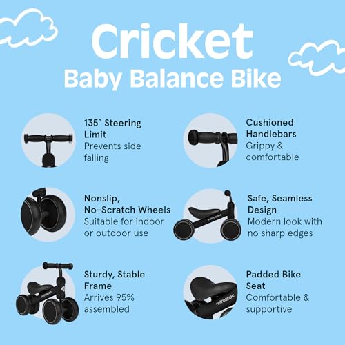 Image of Retrospec Cricket Baby Balance Bike, 4-Wheel Ride-On Toy for Ages 12-24 Months - First Bike & Toddler Bike for 1 Year Old Boys & Girls, First Birthday Gift