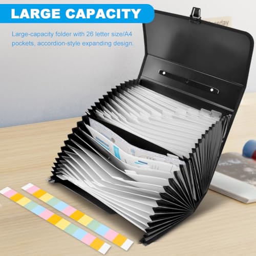 Pasta sanfonada expansível de 26 bolsos com alça, letra A4, tamanho de papel, pasta de arquivos de p