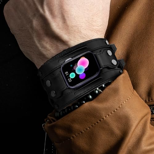 VIQIV Smart Watch Bracelet Bands Compatible with Apple Watch 42mm/44mm/45mm/49mm Smartwatch Straps for Iwatch Series Ultra/9/8/7/6/5/4/3/2/1/SE for Men Women, Handmade Genuine Leather Wristband