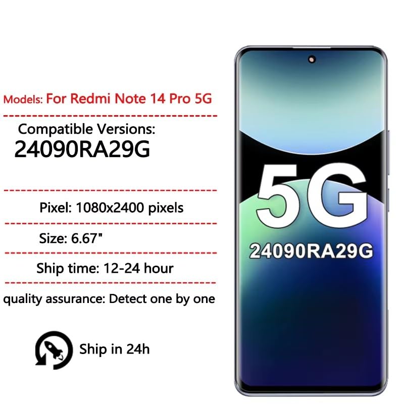 Écran AMOLED pour Xiaomi Redmi Note 14 Pro 5G tactile noir