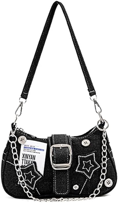 Cute Y2k Purse for Women, Star Embroidery Pattern with Chain Strap Shoulder Bag, Goth Style Cute Mini Purse