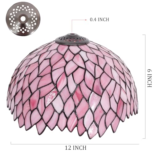 Image of Tiffany Lamp Shade Replacement Only 12X6 Inch Stained Glass Style Lampshade with Cap fit for Table lamp Pendant Light Ceiling Fixture (Pink)