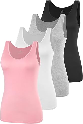Miniatura 16 de AMVELOP - Camiseta básica sin mangas para mujer, ropa interior, camiseta sin mangas en paquete de 2-4 unidades Blanco,1-bl/Gr/Wh/Pi,1-bl/Wh/Bl/Wh,2