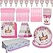 INTVN 48 pcs Vajilla de Unicornio, Suministros de Fiesta de Unicornio, Platos, Servilletas, Cubiertos Vajilla de cumpleaños Infantil para Unicornio Fiesta 6 Invitados