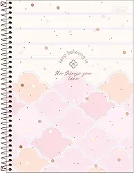 Tilibra - Caderno Espiral Capa Dura Universitário 10 Matérias Soho 160 Folhas - Fundo Listrado Nuvens Rosas