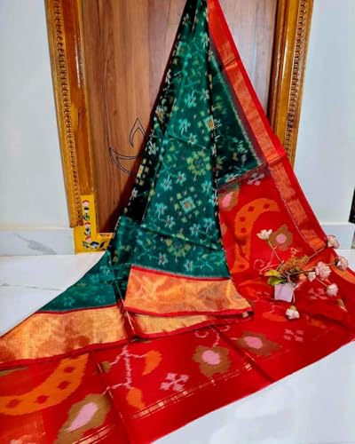 Image of AYYAPPASILK Women's Exclusive Ikkat Silk Saree for Designer Border with Contrast Blouse
