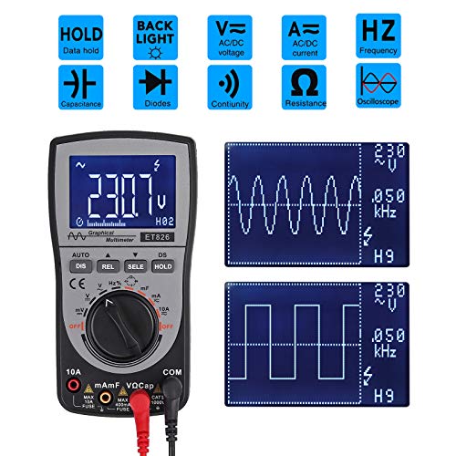 Proster Oscilloscope Multimeter 4000-Count Intelligent Oscilloscope Automatic Waveform Capture Function Multimeter Analog Bar Graph 200K High-Speed A/D Sampling 5 Khz-500 Khz Frequency #TOP2