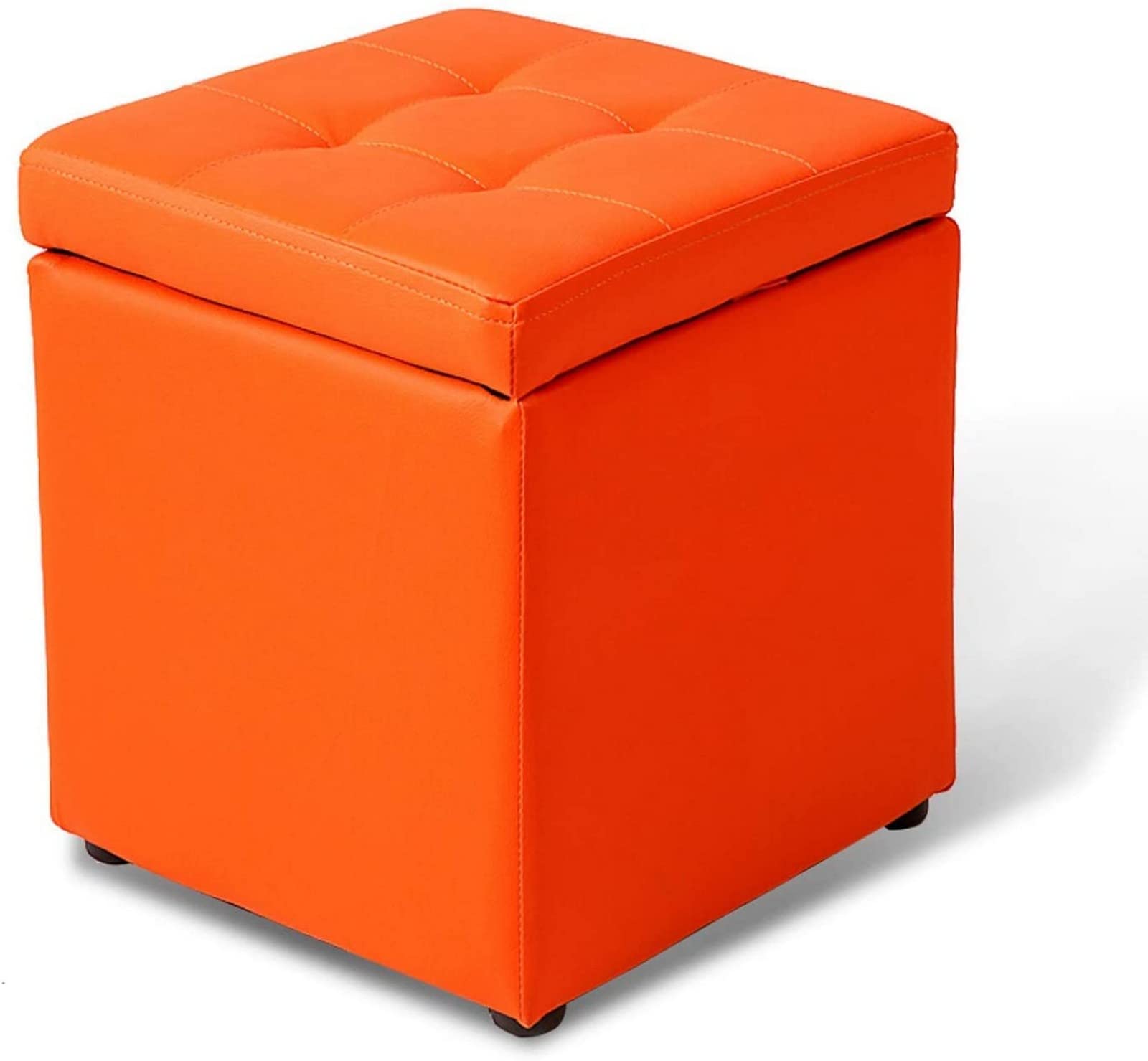 Ottoman orange de coiffeuse en similicuir pour décorer le salon et ranger les jouets