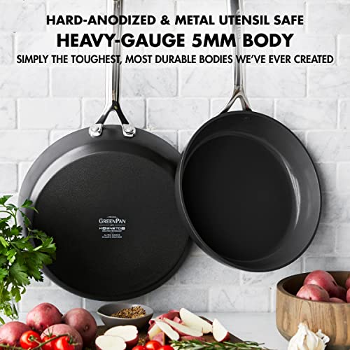 GreenPan-GP5-Hard-Anodized-Healthy-Ceramic-Nonstick-95-11-2-Piece-Frying-Pan-Skillet-SetHeavy-Gauge-Scratch-Resistant-Stay-Flat-SurfaceInduction-Mirror-Finish-HandleOven-SafePFAS-FreeBlack