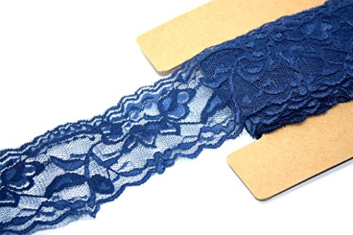 Stretch Lace Elastic - 10 Yards - 2 Inch Wide - Trim Lace for Headbands Garters (Navy Blue)