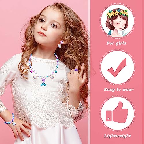 DkakoJew Jewelry Set For Girls Necklace Bracelet Earring ring Set Mermaid Necklace For Girls Jewelry Set Halloween Christmas Birthday Gift