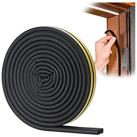 YOUSHARES Door Weather Strip - Draught Excluder for Doors Self Adhesive Foam Draft Excluder for Windows Door Insulation Strip Weather Stripping Door Seal Strip 20 Feet (Black) Cover
