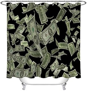 LB Money Rain Shower Curtain, Funny Motivational Falling Bill Cash Dollars Curtain