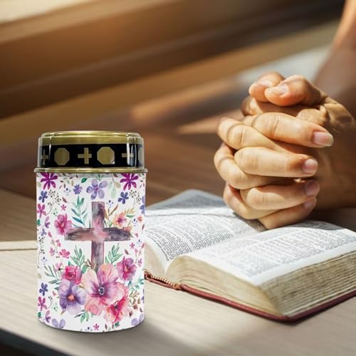 Image of Cross Flower Print Cemetery Solar Light for Grave Outdoor - Waterproof Garden Decor LED Electronic Candle Night Light