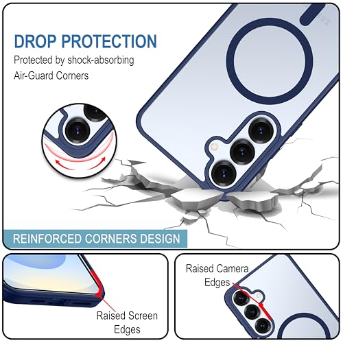 Image of CEDO Cover for Samsung Galaxy S25 (5G) | Compatible with MagSafe Wireless Charging | Designed with Magnetic Lock Shockproof Phone Bumper Transparent Back Case Cover (Navy Blue)