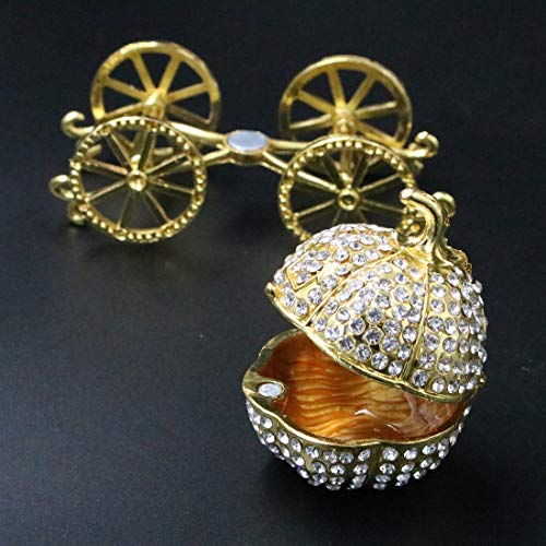 Hophen Pumpkin Carriage Decorative Rhinestones Hinged Jewelry Trinket Box Figurine Collectible Ornament Christmas Gift (Gold) #TOP3