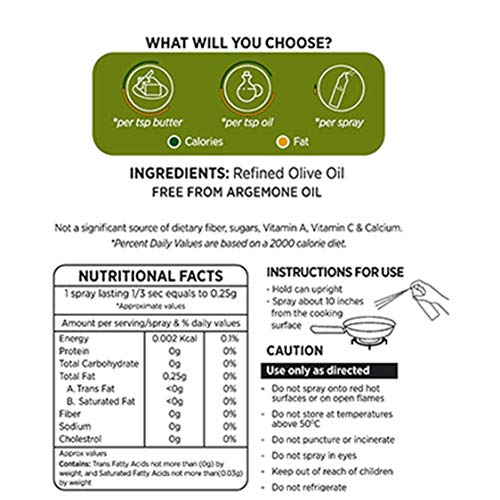 Image of LB RAY Cooking Spray Olive Oil - Low-Calorie, 100% Oil Spray, No Gases, Emulsifiers, and Water (200 ml, Pack of 3)