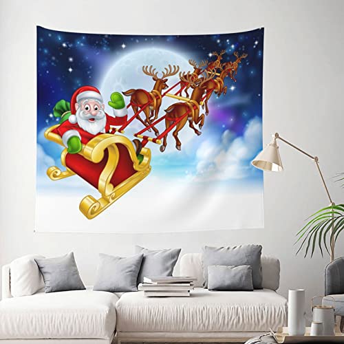 Evealyn Santa Claus Reindeer Sled Printed Tapestry Wall Hanging Aesthetic Decoration Tapestry For Bedding Bedroom Living Room Dorm (51 X 60 Inches) #TOP1