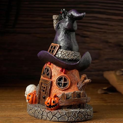 Figurine maison hantée lumineuse statue Halloween pour étagère - 5