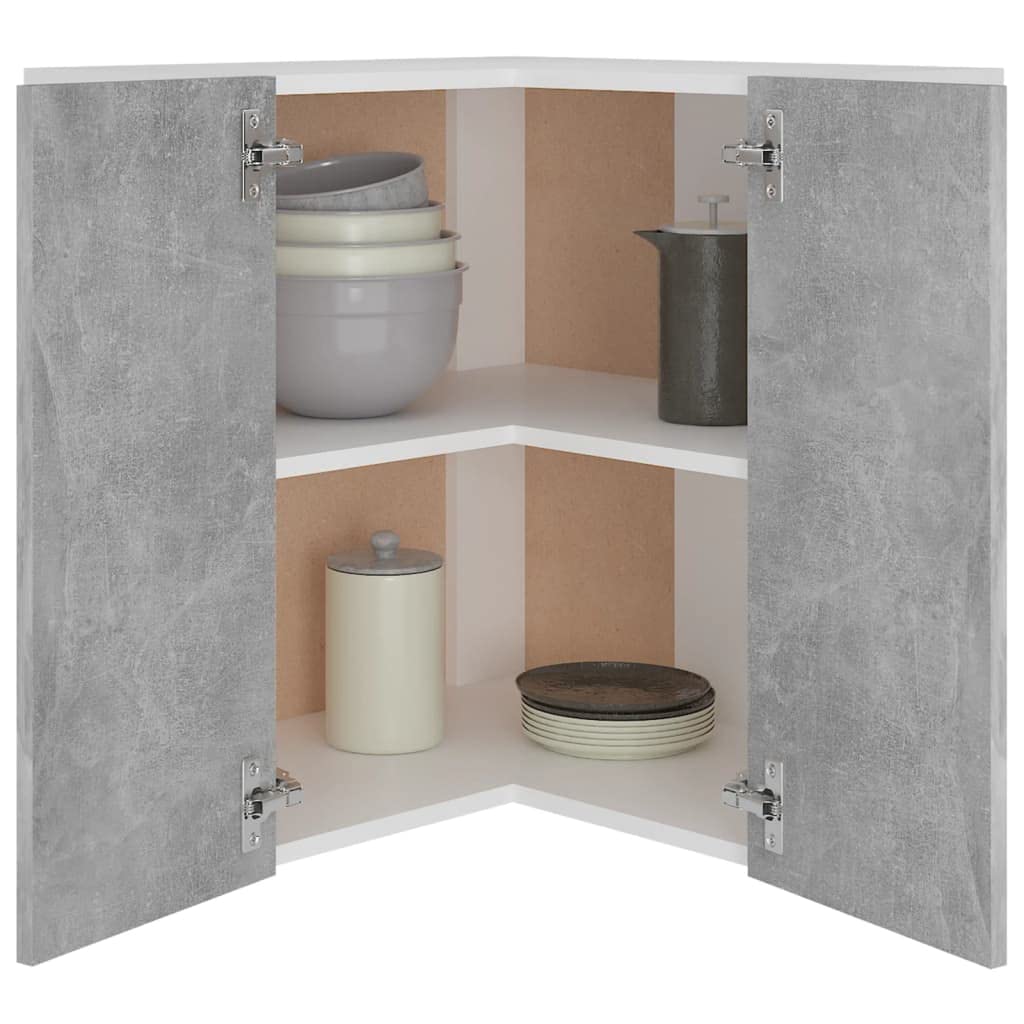 Tomostar Meuble d'angle Haut de Cuisine, Armoire Suspendue Cuisine Armoire d'angle Suspendue Lyon Gris béton Bois d’ingénierie 57 x 57 x 60 cm