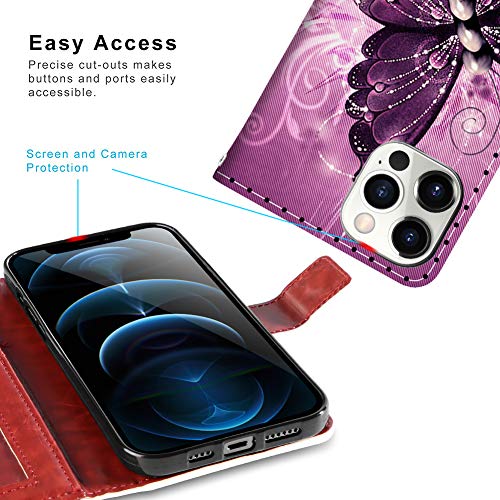 Ook Compatible With Iphone 12/12 Pro Wallet Case Leather Butterfly Design For Women For Girls Protective Leather Case With Kickstand And Card Slots For Iphone 12/12 Pro 6.1 Inches Butterfly Purple #TOP4