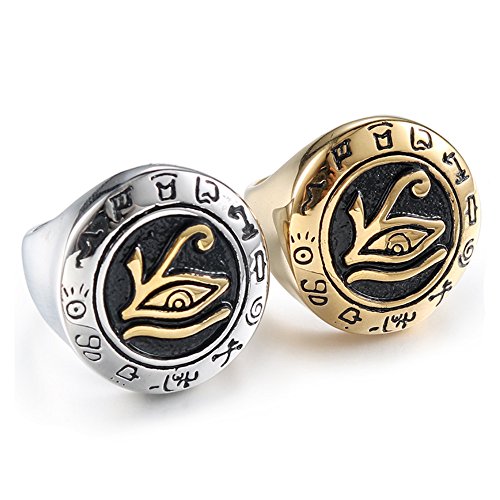 Men's Stainless Steel Egypt Eye of Horus Ring Round Top Signet Protection Symbol Jewelry2