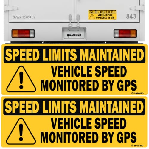 Image of TOTOMO Oversized Vehicle Speed Monitored by GPS Safety Sticker, Speed Limit Maintained, 2-Pack, Large 14 inch x 5 inch Reflective Warning Decal for Fleet Vehicles, Trucks, Vans & Commercial Vehicles