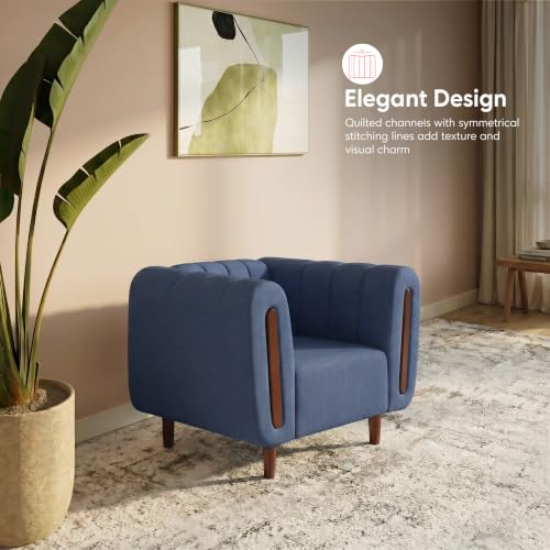 Image of Interio by Godrej Sofa Paramount 1 Seater Fabric Sofa for Living Room, 1-Year Warranty, Solid Wood, Ocean Blue