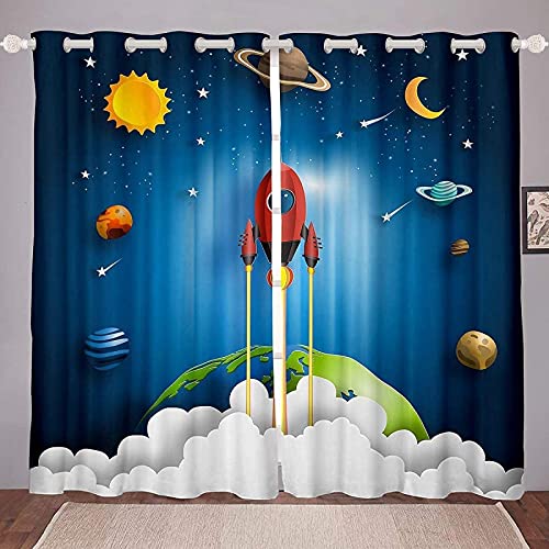 LKCD Tende Oscuranti 3D Rocket Spazio Esterno Stelle Universo Pianeta 280X260Cm Tende Oscuranti Termiche Cameretta Decorativi Finestra Balcone Per Cameretta Dei Bambini