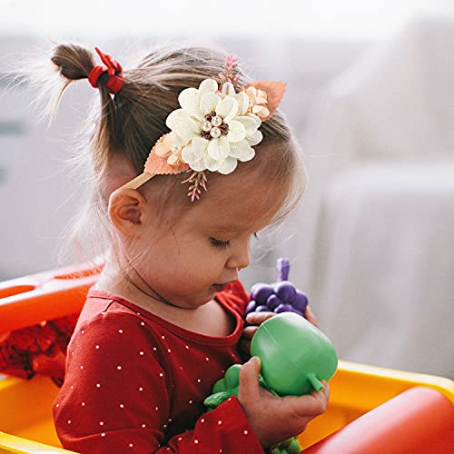 Cinaci 5 Pack White Cream Pink Delicate Flower Nylon Headbands Fancy Floral Hair Bows Elastic Soft Hair Bands Easter Spring Boho Head Accessories Bulk for Baby Girls Newborns Infants Toddlers Kids - Image 4