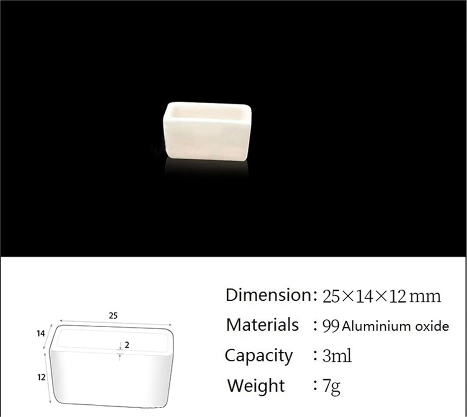 Square Shape 99% Alumina Combustion Boat Tube Furnace Corundum Crucible Melting Metal for Lab Casting Quartz Container(25x14x12)