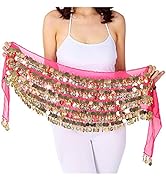 Wuchieal Belly Dance Hip Scarf Chiffon Belly Dance Scarf Wrap Belt Tribal Sash Skirt with Gold Coins
