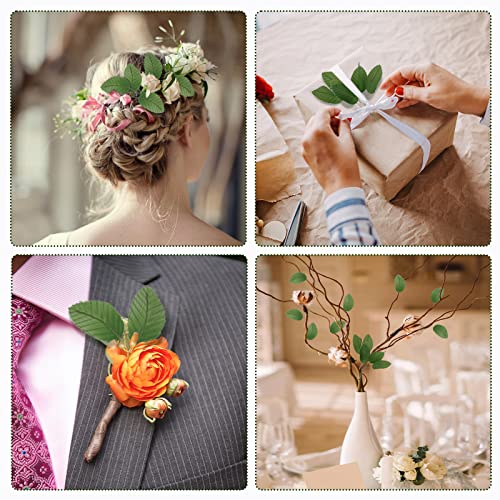 MWOOT 200 Stück Basteln Kunst Blätter, Künstlich Einzeln Blatt, Gefälschte Blätter für DIY Blumenarrangements Hochzeit Dekorationen, 10CM Grüne Blätter mit Stick