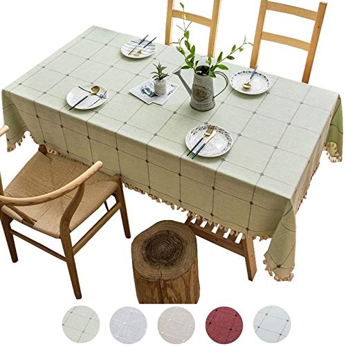 Nappe de table en coton lin抗皱洗水格子绿110x110cm反光防护餐布
