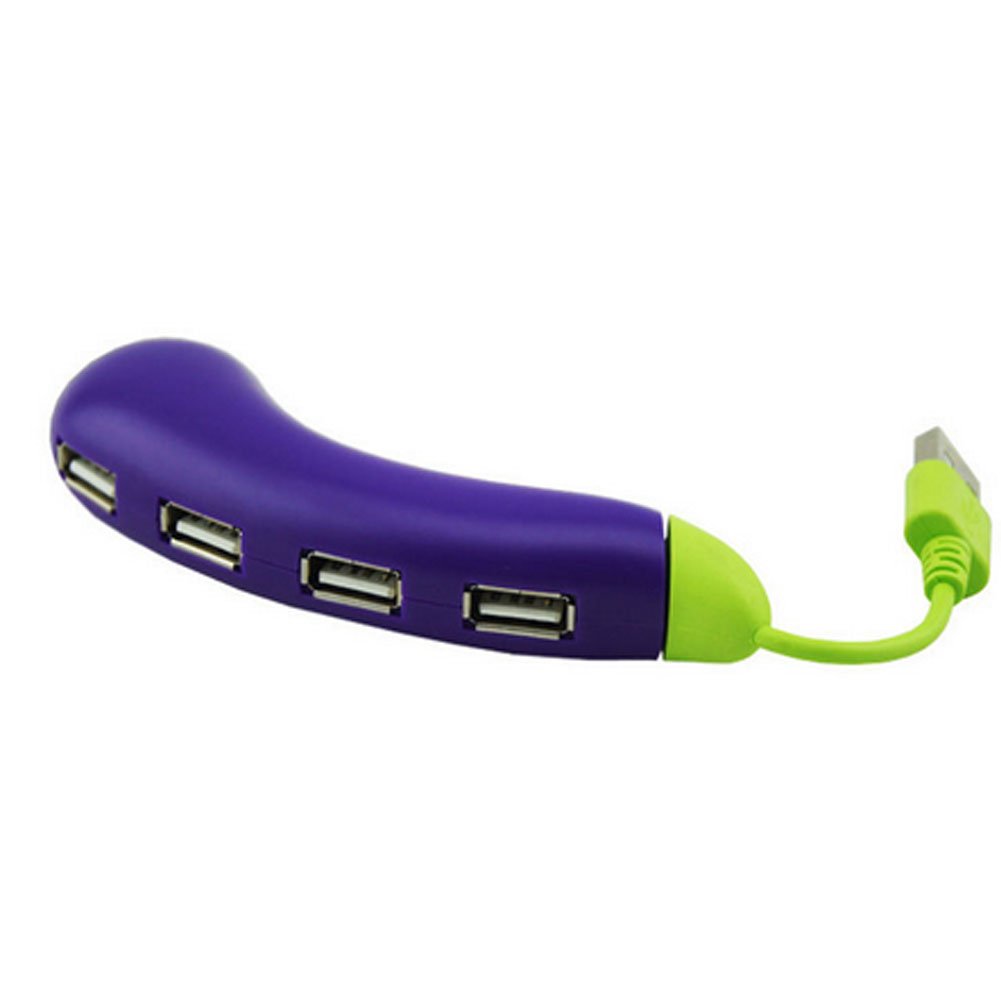Aolyty Creative Funny Fruit Vegetables Shape Design Portable USB 2.0 HUB 4 Ports High Speed Splitter Cable PC Laptop Computer Notebook (Eggplant)