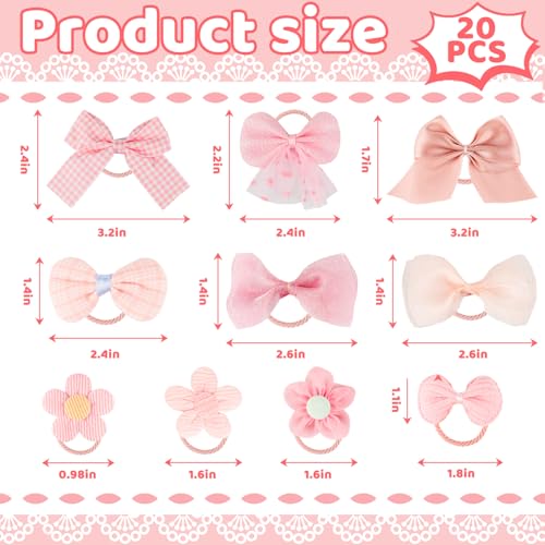 20 Pcs Light Pink Dog Hair Bows with Rubber Bands, Flower Bowknot Design Adorable Dog Hair Accessories for Small and Medium Dogs, Ideal for Pet Grooming, Parties and Daily Wear