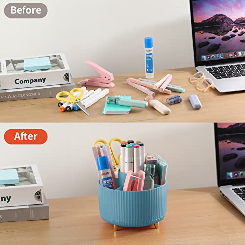 Desk Pencil Pen Holder, 5 Slots 360°Degree Rotating Pencil Pen Organizers For Desk, Desktop Storage Stationery Supplies Organizer, Cute Pencil Cup Pot For Office, School, Home, Art Supply, Blue #TOP3