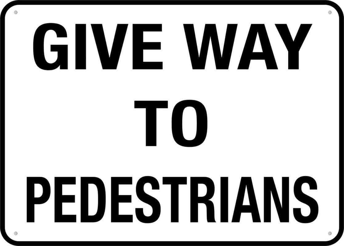 peiyeety Metal Tin Sign Give Way To Pedestrians Safety Sign, Durable Rust-proof Metal Vintage Wall Art For Roadside Commercial Property Public Area Community Facility, Outdoor Indoor Use, 6x8 Inch