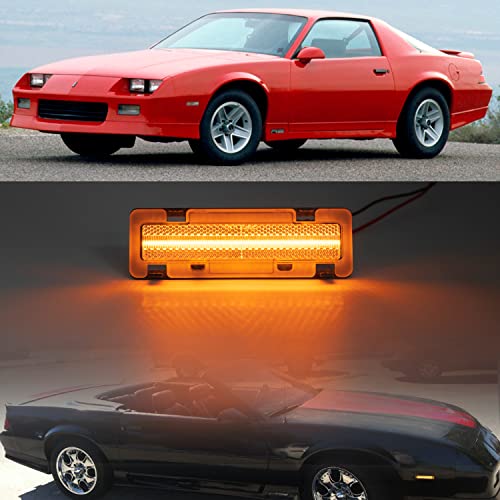 Nslumo Led Front Side Marker Lights Replacement For 82-92 Chevy Camaro Euro Clear Lens Amber Led Bumper Side Signal Parking Marker Light Assembly Replace Oem Sidemarker Lamps #TOP4