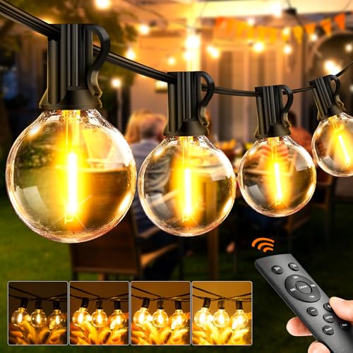 Outdoor String Lights 65ft LED Garden Festoon Light Mains Powered Dimmable Timer Waterproof G40 Bulbs Hanging Patio Lighting with Remote Control for Outside Gazebo Pergola Balcony Cafe