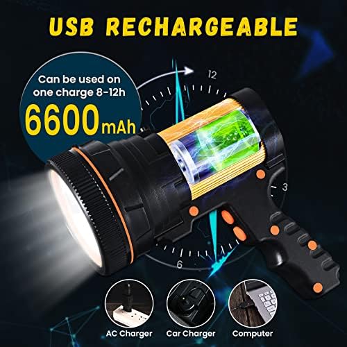 Rechargeable Led Torch - Super Bright LED Flashlight with 6 Lighting Modes, 7000 Lumens 6600 mAh Multi-Functional Camping Lantern Handheld Waterproof Outdoor Searchlight Spotlight (Golden)